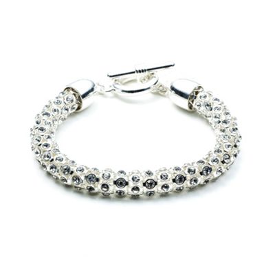 Silver plated with crystal stones tubular bracelet